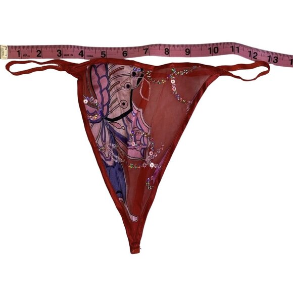 Shirley of Hollywood Chemise Womens Medium Red Silk Sheer Butterfly Floral Set - Picture 4 of 5